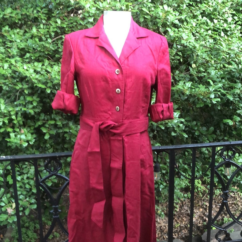 Ellen Tracy burgundy Linen Boho Dress - Picture 2 of 9